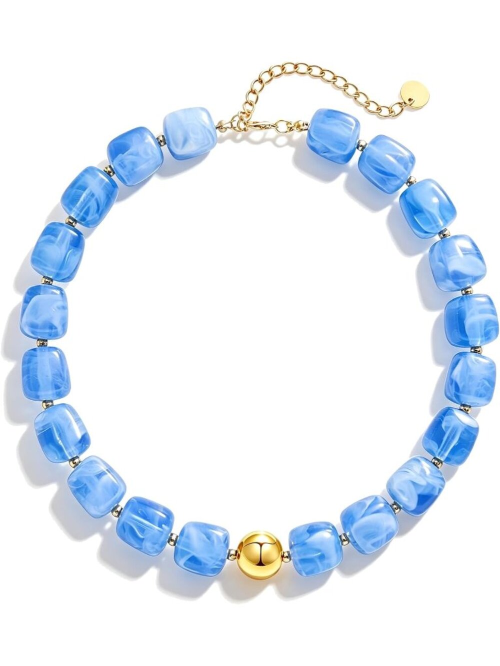 Women's Lake Blue Acrylic Chunky Square Bead Choker Necklace Statement Jewelry
